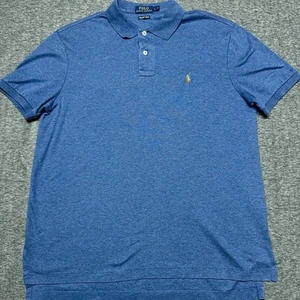 Ralph Lauren Polo Shirt Men Large Blue Pima Cotton Soft Touch Classic Flesh Pony - Picture 1 of 9