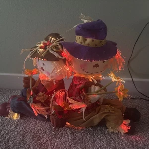 Halloween Scarecrow Pair Fiber Optic Color Changing Used - Picture 1 of 10
