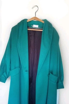 Gabardina de lana Ashley Scott para mujer XL 16 largo abrigo cuello chal años 90... Foto 1 de 4