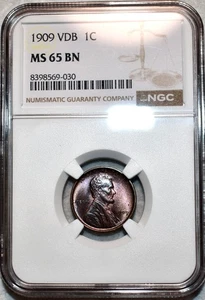 NGC MS-65 BN 1909-P VDB Lincoln Cent, Beautifully Toned Gem. - Picture 1 of 2