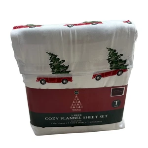 Acogedor juego de sábanas de franela doble Holiday Woodlands rojo de 3 piezas - Imagen 1 de 4