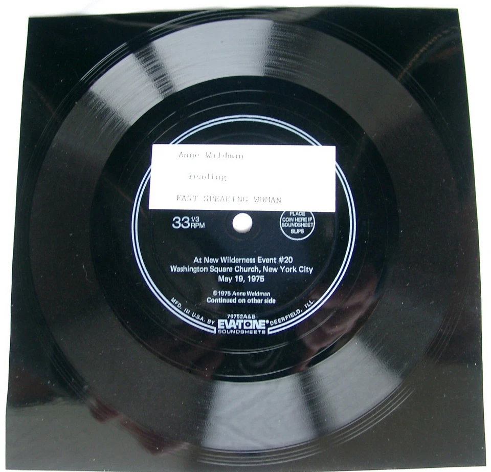 ANNE WALDMAM Reading Fast Speaking Woman 7" - Alcheringa 1975 -  Rare Flexi-Disc - Image 1 of 1