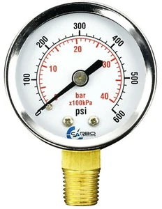 2" Pressure Gauge - Chrome Plated Steel Case, 1/4" NPT, Lower Mnt. 600 PSI - Picture 1 of 4