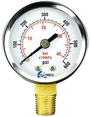 2" Pressure Gauge - Chrome Plated Steel Case, 1/4" NPT, Lower Mnt. 600 PSI - Image 1 of 4