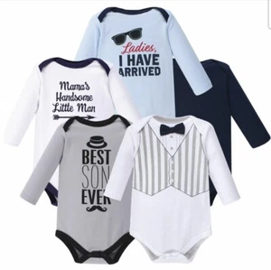 Hudson Baby 5 Pack Long Sleeve Bodysuit Handsome Little Man Size Small 0-3 Month - Picture 1 of 1