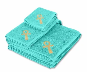 Eastern Touch 600 GSM Egyptian Cotton 6 Piece Towel Set - Ocean Key of Life - Picture 1 of 4