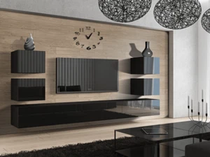 Living Room Furniture Modern set TV Unit Entertainment Wall Cabinet BLACK gloss - Picture 1 of 8