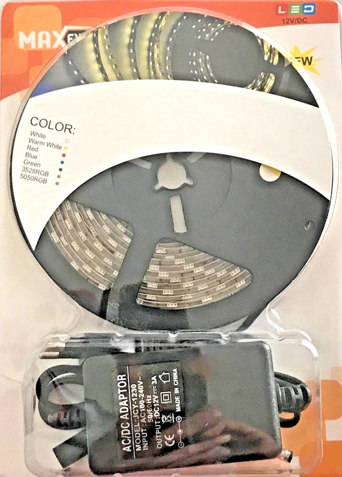 STRISCIA LED 5050 5M  BIANCO BLU O COLORE 300 SMD + ALIMENTATORE 12V STRIP  - Immagine 1 di 1