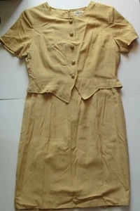 Jennifer James Gold Faux 2 Pc Dress Rayon Blend Short Sleeve Knee Length Size 8 - Picture 1 of 3