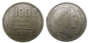 ARGELIA - OCUPACIÓN FRANCESA 100 FRANCOS 1950 - MONEDA ANTIGUA RARA - Imagen 1 de 2
