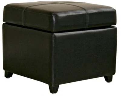 Contemporary Black Bi-cast Leather Storage Ottoman Foot Rest Hinged Lid Storage - Image 1 of 3