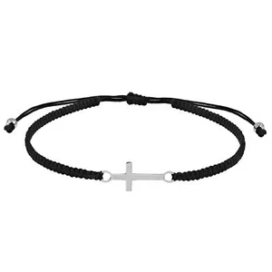 Elegante y elegante pulsera ajustable con dije de plata esterlina fiel cruz negra - Imagen 1 de 5