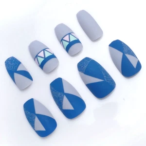 BALLERINA *ENCORE* MATTE Blue Coffin Full Cover 24 Nail Tips Press On Glue Set! - Picture 1 of 4