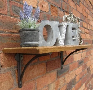 Solid Oak Wood Handmade Shelves Rustic Shelf Cast Iron Shelf Brackets - Picture 1 of 6