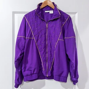VINTAGE 80s Blair Boutique Purple Studded Windbreaker Jacket Womens Size Medium - Picture 1 of 5