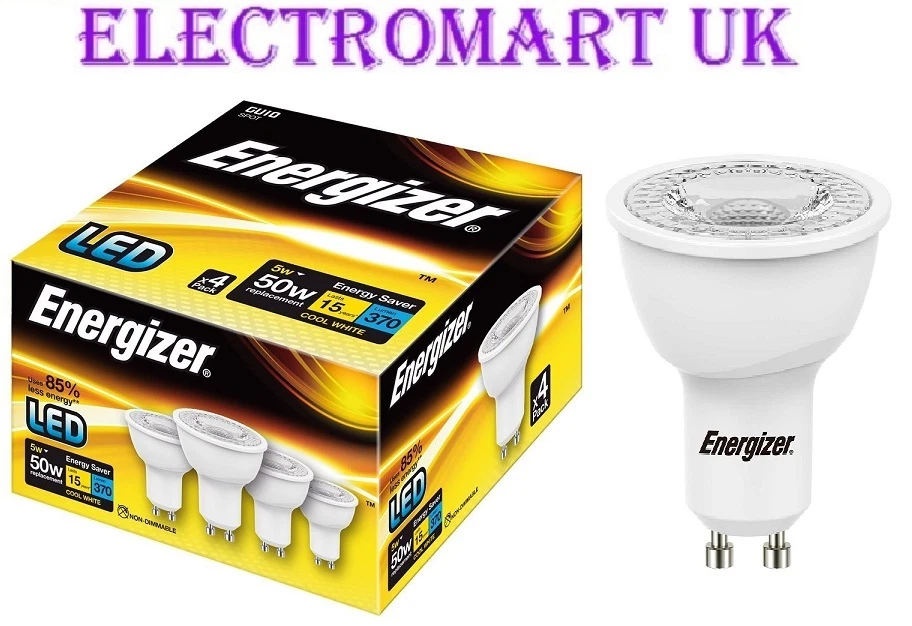 4 X ENERGIZER GU10 LED 4.9W EQUIVALENT TO 50W LIGHT BULB COOL WHITE  4000K - Image 1 of 1