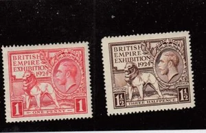 GREAT BRITAIN (MK6674) # 185-186 VF-MLH 1-1 1/2p 1924 KGV & BRITISH LION CV 18 $ - Bild 1 von 1