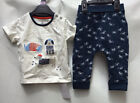 New Mothercare Size 6-9 Months Baby Boy White Top Blue Printed Trousers Cotton