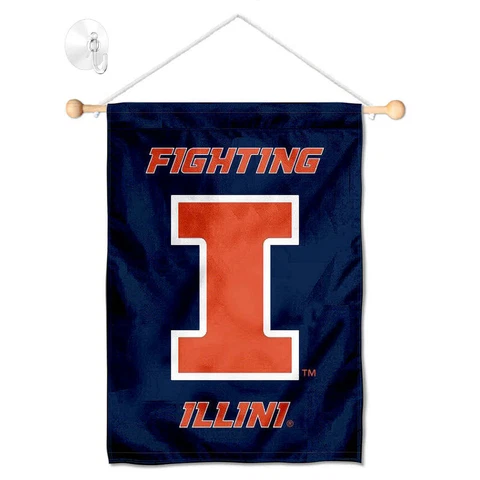 Illinois Fighting Illini Banner Window Hanging with Suction Cup Cover