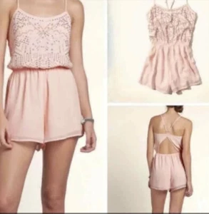 HOLLISTER rosa Kleid mit Schmucksteinen Shorts Strampler Pullover Playsuit M - Bild 1 von 10