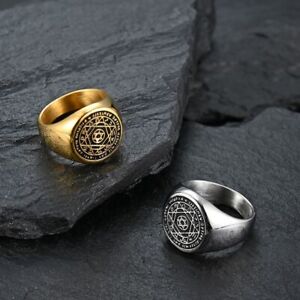 Talisman Seal Solomon Six-Pointed Star 12 Constellation Stainless Steel Ring