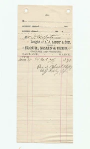 A.J. Libby & Son Oakland Maine Billhead 1887 farina cereali mangimi rivenditori generi alimentari - Foto 1 di 2