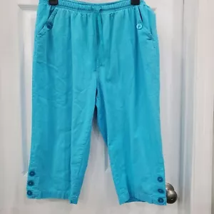 Kim Rogers Womens Size PM Turqoise Elastic Waist Capri With Pockets Inseam 16" - Picture 1 of 6