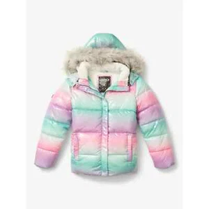 Justice Girls Puffer Jacket with Faux Fur Lined Hood-Ombre -XL (16/18)-NWT - Picture 1 of 3