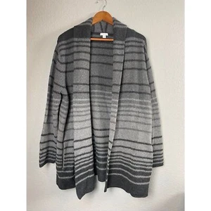 J. Jill Women's Size XL Gray Cardigan Sweater Striped Wool Blend Long Sleeve - Picture 1 of 8