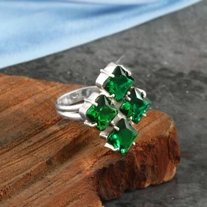Chrome Diopside Quartz Gemstone Silver Plated Ring Jewelry All Size - Picture 1 of 3