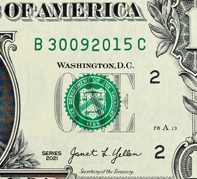 30th of September 2015 Birthday Dollar NEW Uncirculated Fancy Serial Number - Image 1 of 3