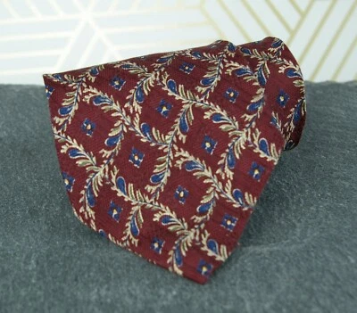 Corbata Claiborne 100 % seda italiana roja azul floral hecha en EE. UU. RN 59002 Foto 1 de 4