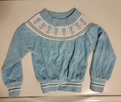 Vintage 80s Disney Winnie The Pooh Fair Isle Floral Sweater Girls 4T Toddler - Image 1 of 4