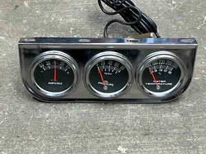 Autometer gauges, Set of 3, Oil, Water and Amps with chrome 3 gauge panel - Picture 1 of 2