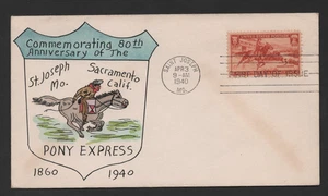 US 1940 FDC SCOTT 894 GLADYS ADLER HAND PAINTED PONY EXPRESS CACHET - Picture 1 of 2
