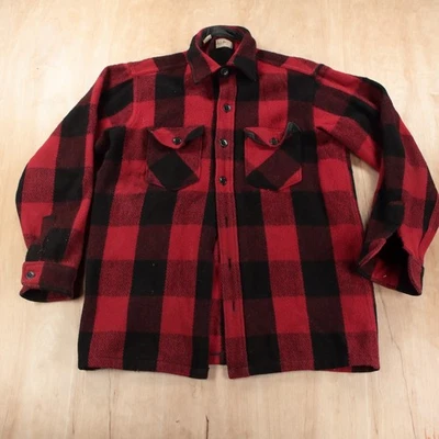 vtg usa made LL BEAN thick wool blend shirt LARGE TALL red buffalo plaid - Image 1 of 4