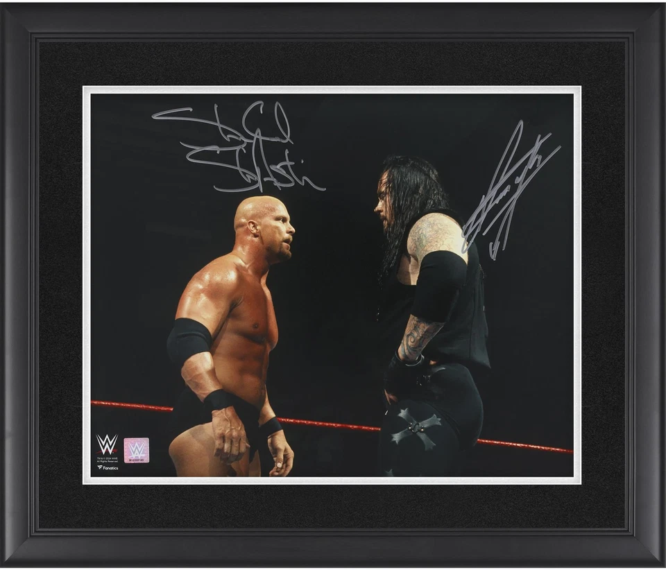 Фотография Гробовщика и Стоуна Cold Стива Остина в рамке подписанная 16x20 дюймов кольцо лицевая сторона - Изображение 1 из 1