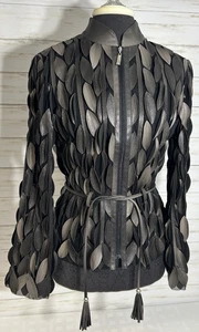 Chaqueta FRANK LYMAN Gris Negro Imitación Cuero Hojas Transparente Mujer Cremallera Talla 8 - Imagen 1 de 23