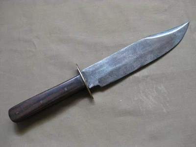 LARGE 13" LONG OLD WEST CLIP POINT BOWIE KNIFE With BRASS GUARD & WOOD HANDLE - Image 1 of 4