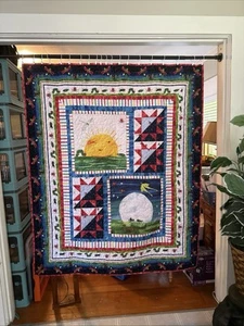 Adorable Colorful Sun,Moon And Insects 62X52” Handmade Double Sided Quilt.. - Picture 1 of 12