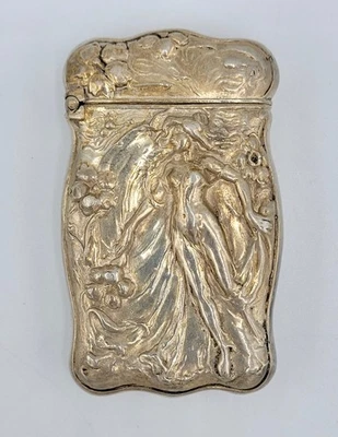 Caja fuerte Vesta alemana de plata Art Nouveau ~ motivo de mujer desnuda ~ monograma en el reverso Foto 1 de 4