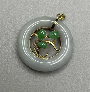 Splendido ciondolo cinese vintage .585 14 carati oro giallo e giada verde tenuta 14,8 g - Foto 1 di 6