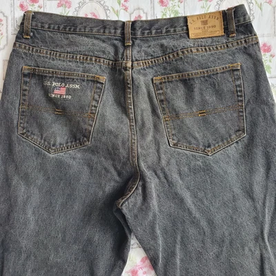 Vintage U.S. Polo Assn. Men's Black Denim Jeans 38x30 Wide Leg Baggy Y2K Style - Image 1 of 4