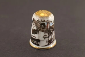Burton-on-Trent Thimble SALUTATION INN Nottingham Sewing Souvenir English China - Picture 1 of 4