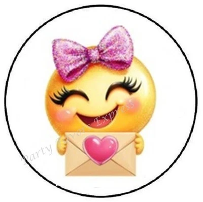 ADORABLE EMOJI SONRIENTE CON SOBRE DE CORREO SELLOS ETIQUETAS PEGATINAS FAVORES DE FIESTA Foto 1 de 2
