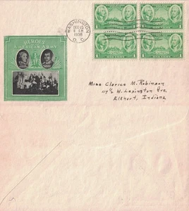 1936-1937 FDC, #785-789, 1c-5c Army Heroes, Tür (5), 4er Block - Bild 1 von 5