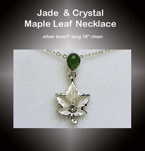 Maple Leaf Pendant set with Jade & Crystal - Bild 1 von 1