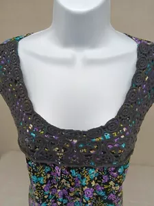 DRESS BARN WOMEN 1X BLACK PURPLE BLUE FLORAL SLEEVELESS CROCHET NECK LAYERED TOP - Picture 1 of 11