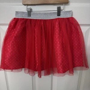Disney Minnie Girls 10/12 Red Tulle Skirt Skort Silver Waistband White Polka Dot - Picture 1 of 9