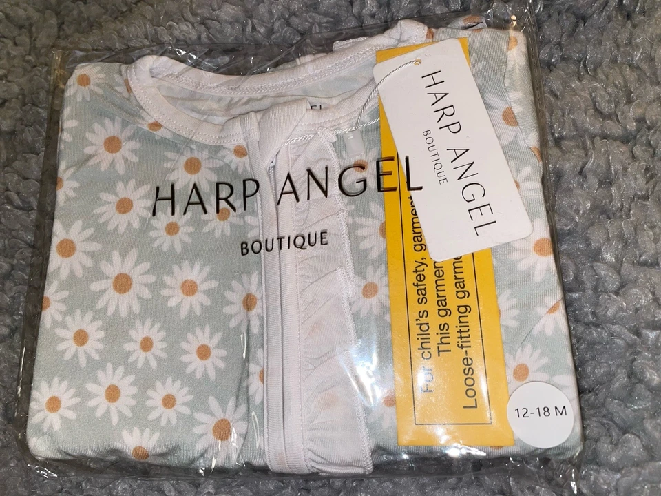 Арфа ангел оборки молнии цельный синий ромашки размер 12-18 месяцев новый ярлыки спальное место - Изображение 1 из 4